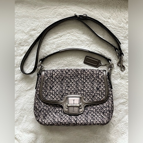 EUC Coach Snakeskin Print Bag with Additional Crossbody Strap - Picture 2 of 14